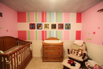 Striped pattern mural for a girl's room